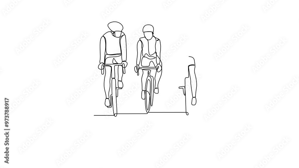Animated self drawing of the people Sunday morning riding video illustration. Riding themes design with simple linear style video concept design. Good for sports club or education design asset