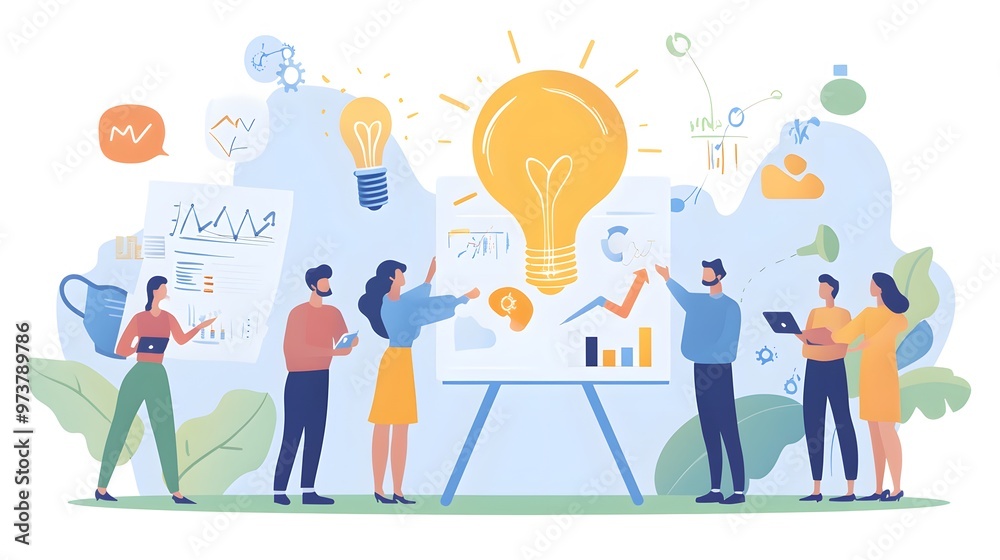 Business Team Brainstorming and Discussing Charts and Data