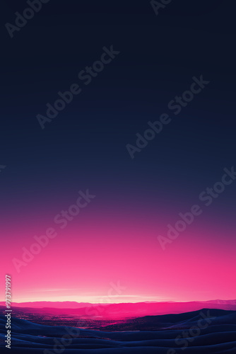 Vibrant pink sunset fading over blue rolling hills landscape