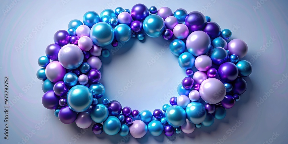 Fototapeta premium Abstract render of circle shape with blue and purple balls, abstract,, render, circle, shape, blue, purple, balls, geometric