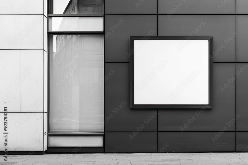 Signboard poster mockup on a facade of the building, blank space to display your advertising or branding campaign , ai Signboard poster mockup on a facade of the building, blank space to display your advertising or branding campaign , ai