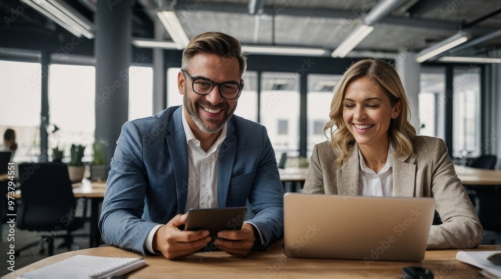 Happy businesspeople while collaborating Happy businesspeople while collaborating