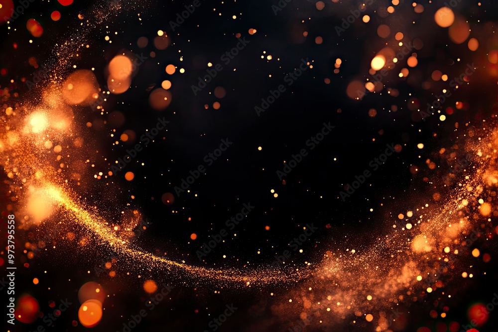 Fototapeta premium Fire embers particles over black background. Fire sparks background. Abstract dark glitter fire particles lights from above and below, as a frame , ai