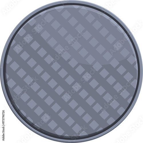 Round manhole cover with square pattern is lying on the street