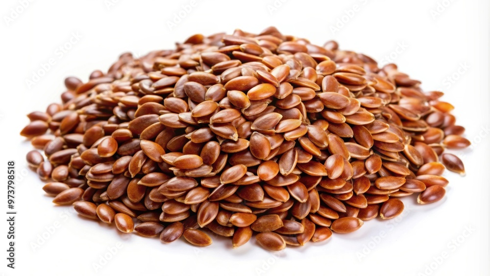 Close-up of macro flax seeds isolated on white background, flaxseed, healthy, nutrition, organic, superfood Close-up of macro flax seeds isolated on white background, flaxseed, healthy, nutrition, organic, superfood