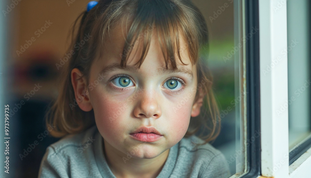 Pensive Child Reflecting Through a Window