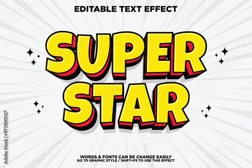 Editable text effect super star 3d Traditional Cartoon template style premium vector