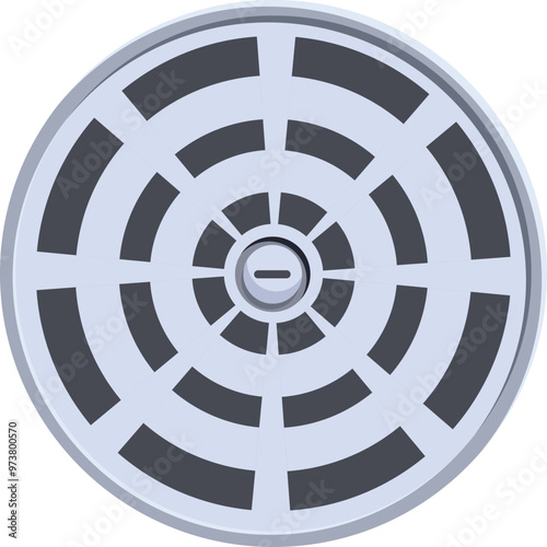 Round manhole cover made of metal is closing sewer hole in the ground