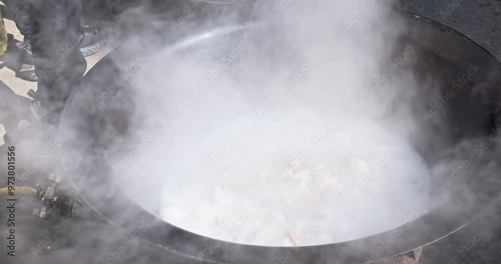 Cooking meat in a large pot Cooking meat in a large pot