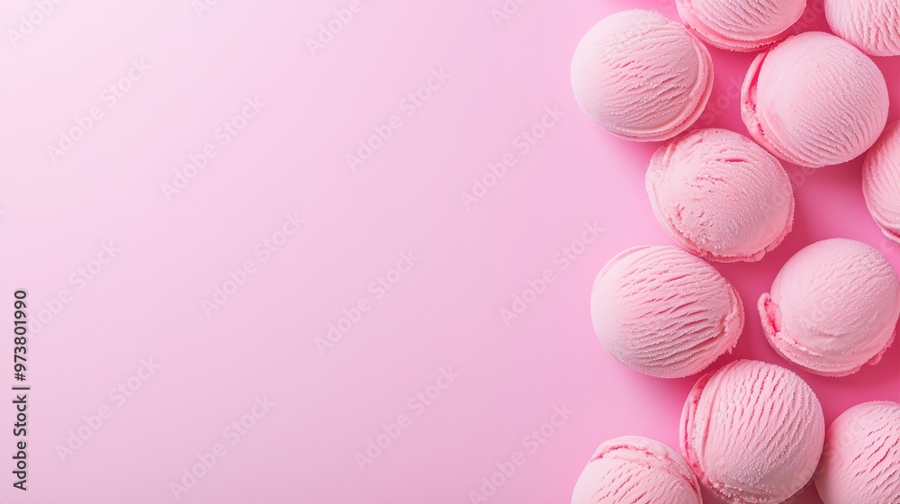 Pink Ice Cream Scoops on Pink Background Copy Space Pink Ice Cream Scoops on Pink Background Copy Space
