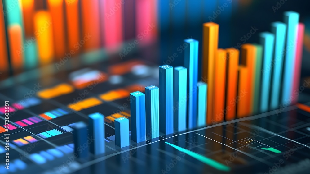 Colorful 3D Bar Graph Data Visualization on a Digital Display