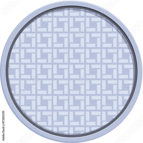 Round manhole cover presenting a geometric pattern, urban element for city infrastructure design