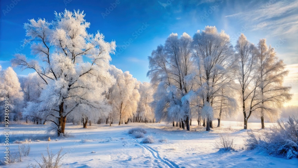 Winter landscape featuring frost-covered trees in a snowy forest, frost, trees, winter, landscape, snowy, frosty, cold Winter landscape featuring frost-covered trees in a snowy forest, frost, trees, winter, landscape, snowy, frosty, cold