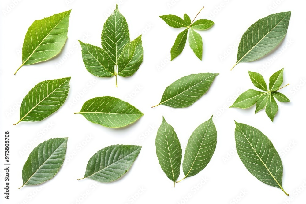 Walnut leaves collection. Leaves top view isolated. Green walnut leaf on white background. Flat lay leaf with clipping path. Full depth of field. Perfect not AI walnut leaf, true photo, ai Walnut leaves collection. Leaves top view isolated. Green walnut leaf on white background. Flat lay leaf with clipping path. Full depth of field. Perfect not AI walnut leaf, true photo, ai