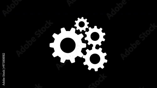 Four Rotating Gear Animation on White Background. 4k Video