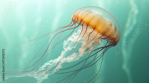 A close-up of a sea creature against a soft pastel background, highlighting its intricate details and natural beauty. The gentle colors enhance the peaceful and serene marine environment.