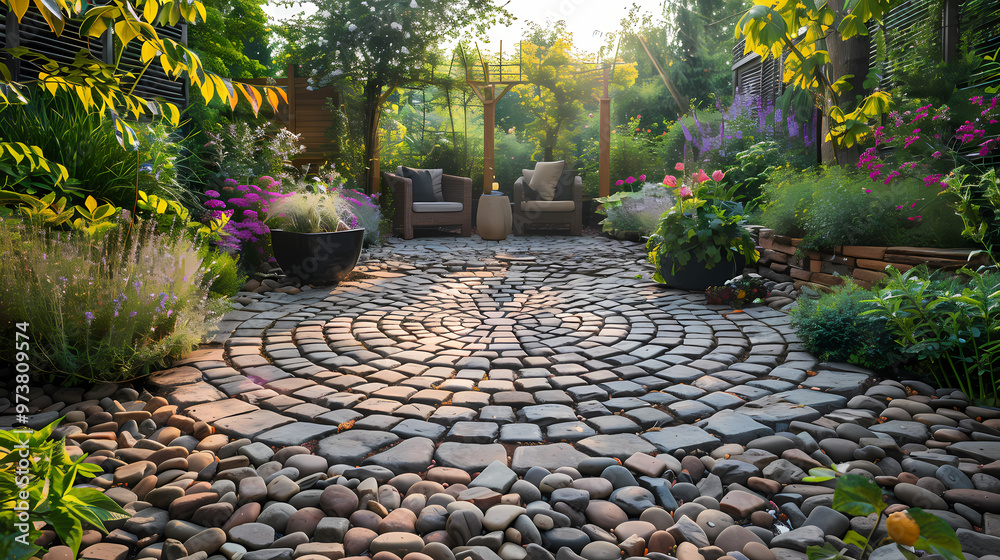 Done viwe circular garden patio with freshly jet washed paving stones Done viwe circular garden patio with freshly jet washed paving stones