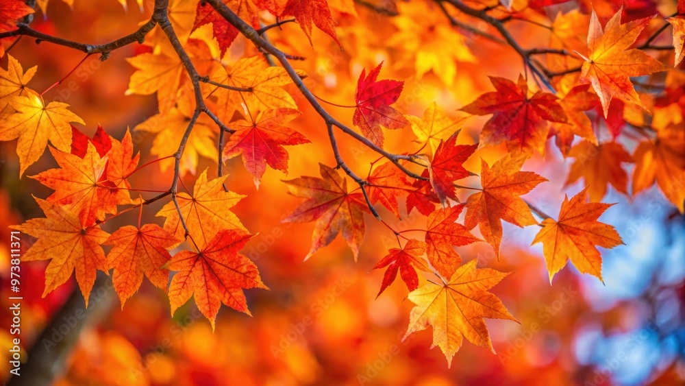 Vibrant orange and red autumn leaves on a tree , fall, foliage, seasonal, environment, nature, vibrant, colorful, tree Vibrant orange and red autumn leaves on a tree , fall, foliage, seasonal, environment, nature, vibrant, colorful, tree