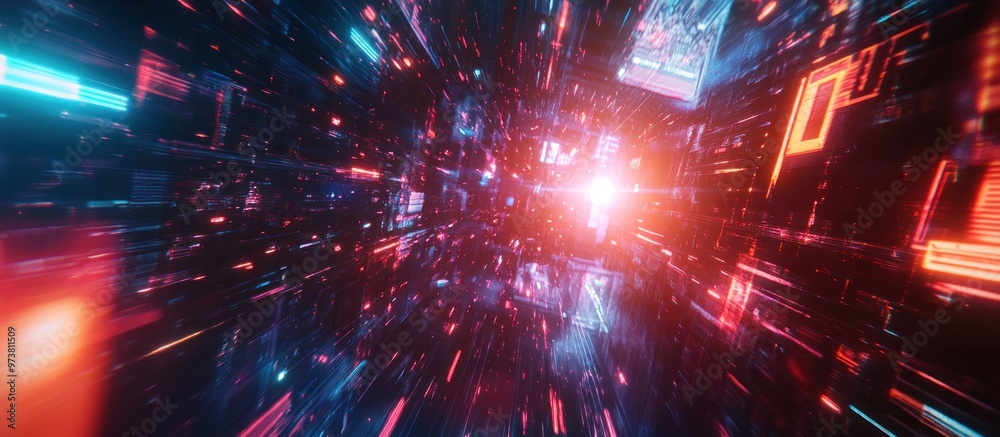 Cyberpunk Tunnel of Light and Data background wallpaper AI generated image Cyberpunk Tunnel of Light and Data background wallpaper AI generated image