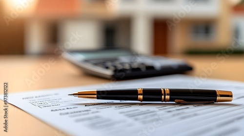 Wallpaper Mural Close-up of a mortgage application on a desk, with a pen and calculator nearby, highlighting VA loan benefits, modern minimalistic design, soft lighting Torontodigital.ca