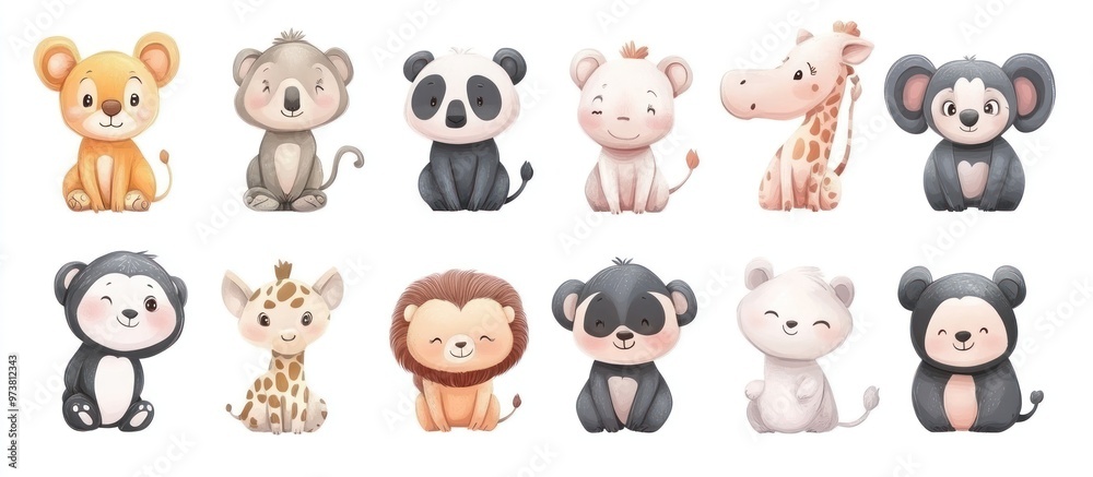 Cute Animals Illustration collection set background wallpaper AI generated image Cute Animals Illustration collection set background wallpaper AI generated image