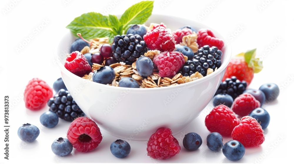 Vibrant Granola and Muesli Bowl with Fresh Berries Vibrant Granola and Muesli Bowl with Fresh Berries