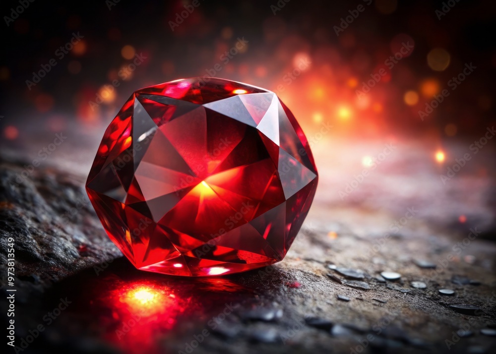 A luminous, deep red gemstone with intricate faceting and subtle imperfections glimmers against a soft, dark A luminous, deep red gemstone with intricate faceting and subtle imperfections glimmers against a soft, dark