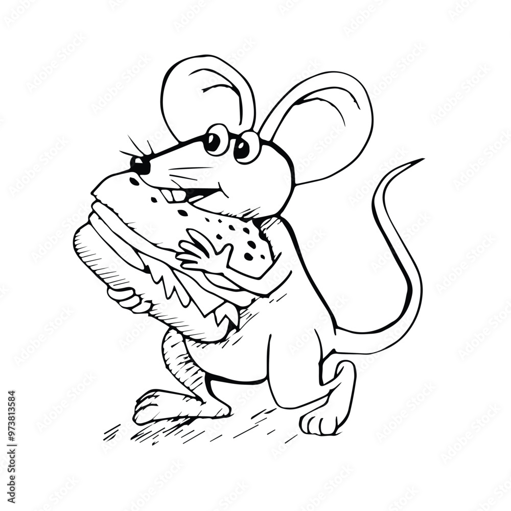 Fototapeta premium cute mouse with burger cartoon vector illustration