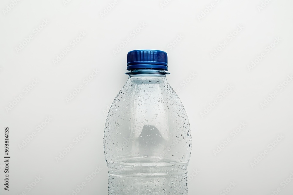A close-up of an empty plastic water bottle with no label A close-up of an empty plastic water bottle with no label