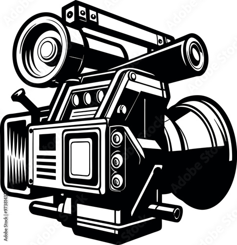 Vintage Photo big camera with huge dslr lens black and white vector illustration royalty free images generated Ai