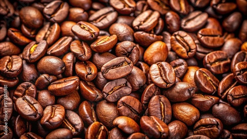 Close-up of roasted coffee beans, aroma, caffeine, drink, espresso, cafe, breakfast, dark roast, natural, organic, morning