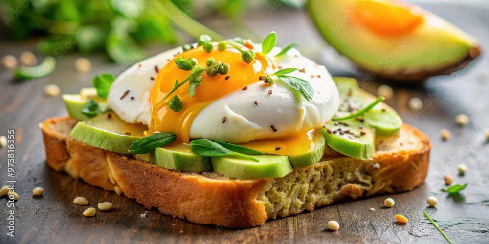Poached egg with runny yolk over avocado toast, food, breakfast, brunch, healthy, delicious, gourmet, meal, homemade, fresh Poached egg with runny yolk over avocado toast, food, breakfast, brunch, healthy, delicious, gourmet, meal, homemade, fresh