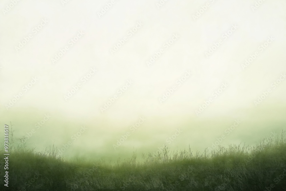 Green grass field disappearing into the fog on a foggy day Green grass field disappearing into the fog on a foggy day