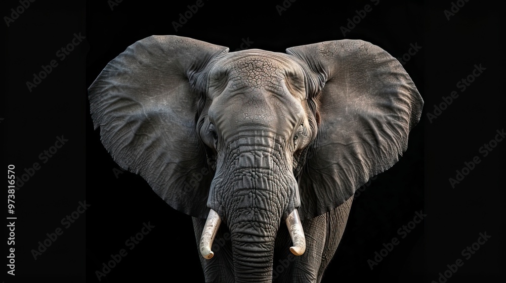 Obraz premium Portrait of an elephant head on a black background