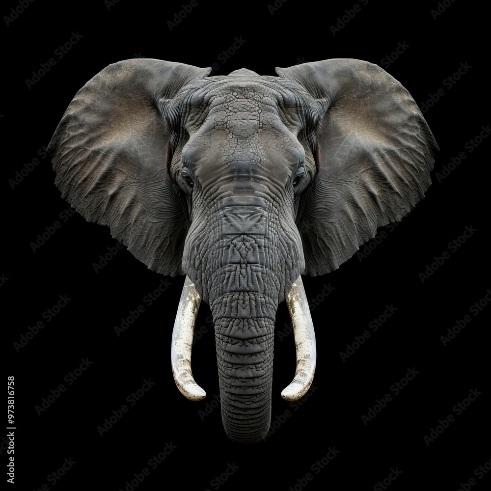 Fototapeta premium Portrait of an elephant head on a black background