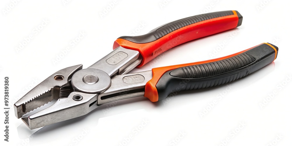 A pair of combination pliers boasts adjustable jaw sizes and ergonomic textured handles, providing a comfortable grip