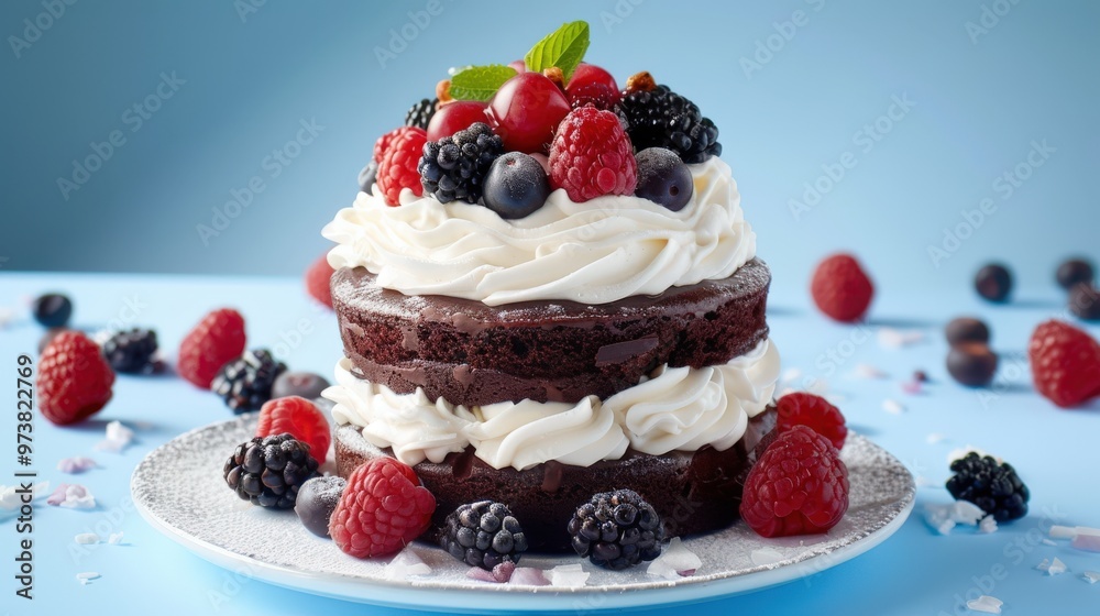 Luxurious Chocolate Cake with Whipped Cream and Fresh Berries Luxurious Chocolate Cake with Whipped Cream and Fresh Berries