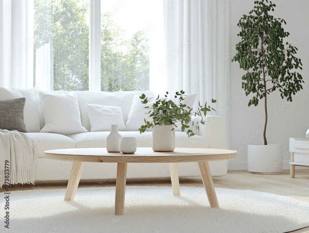 Modern Living Room with Wooden Table