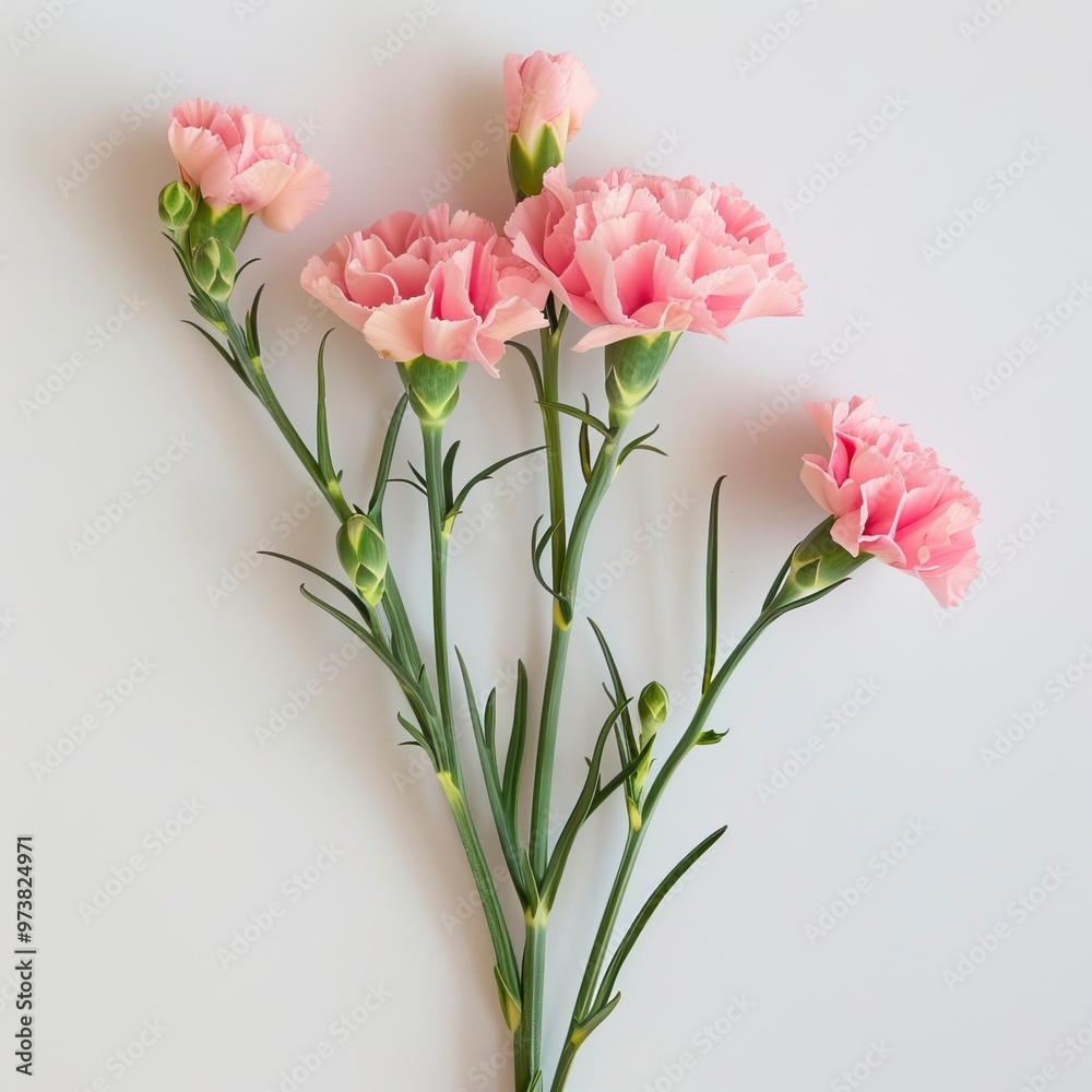 Pink carnations on white background Pink carnations on white background