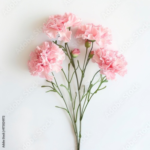 Pink carnations on white background 