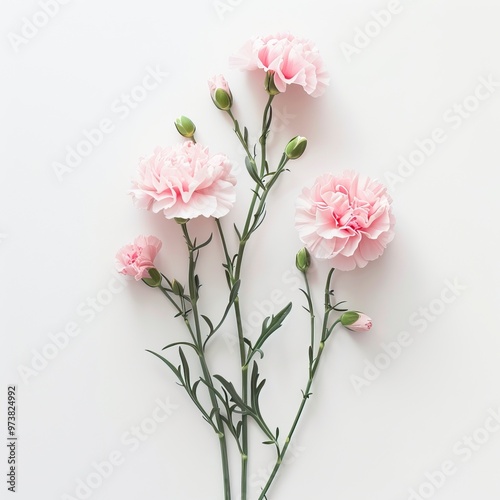 Pink carnations on white background 