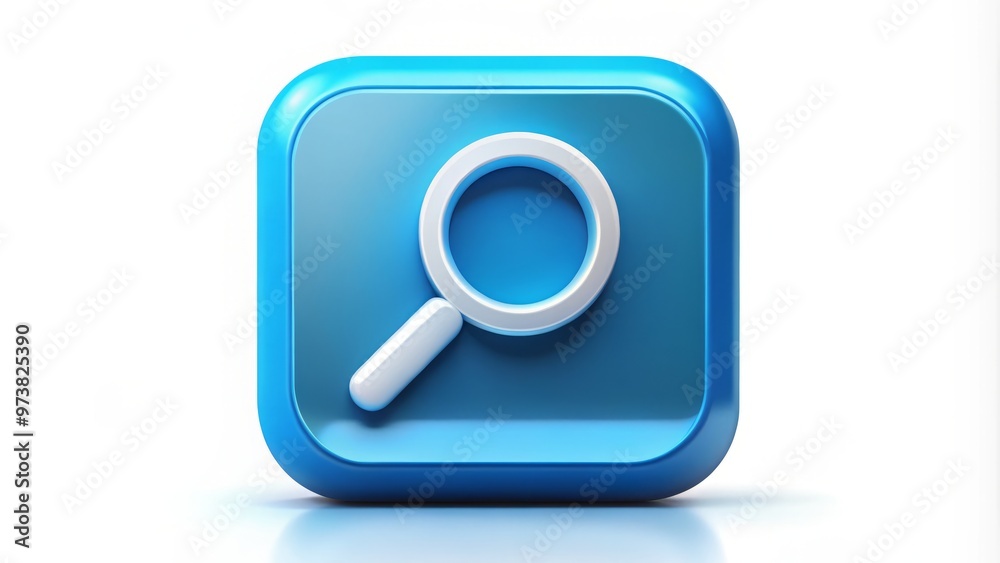 A stylized square icon features rounded corners and a curved magnifying glass in the center, symbolizing the act A stylized square icon features rounded corners and a curved magnifying glass in the center, symbolizing the act