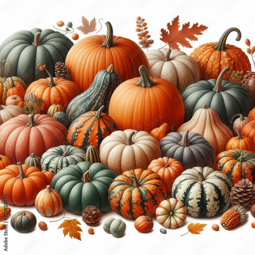 pile of pumpkins on the wooden ground
