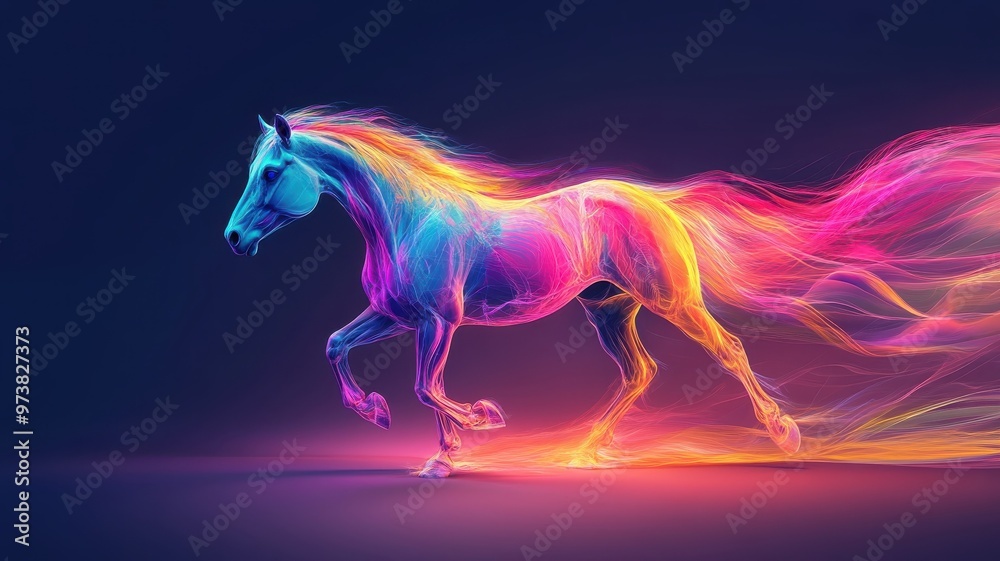 Horse depicted in Morphism style, showcasing smooth, blended gradients that highlight its natural form and fluid motion. Horse depicted in Morphism style, showcasing smooth, blended gradients that highlight its natural form and fluid motion.