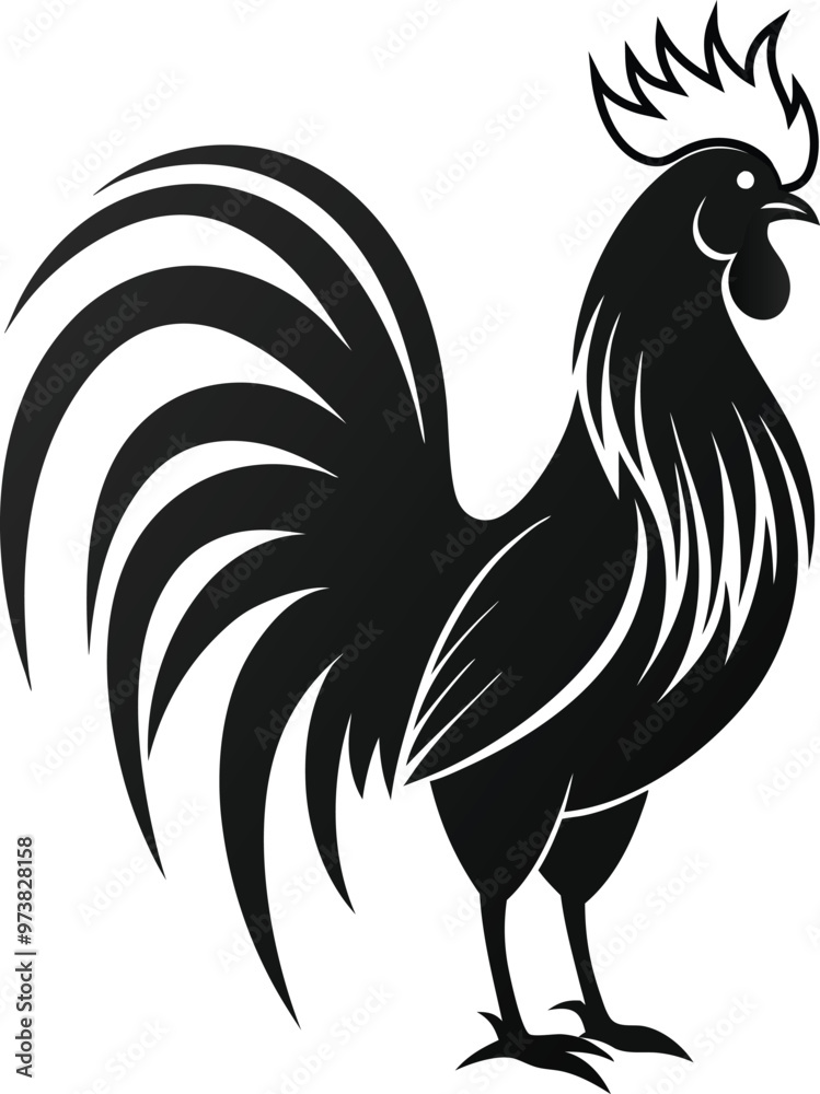 Stylized Rooster Silhouette Tribal Art
