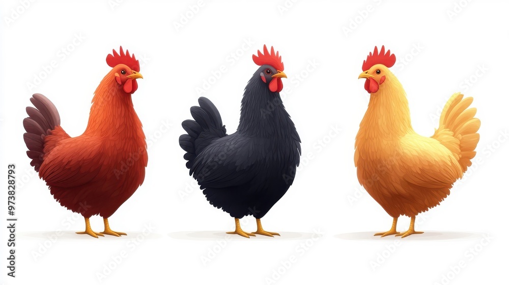 Fototapeta premium Chicken in Morphism style, showcasing smooth gradients and blended colors that enhance its rounded features and graceful posture.