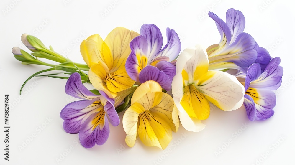 yellow and violet fresia on white yellow and violet fresia on white