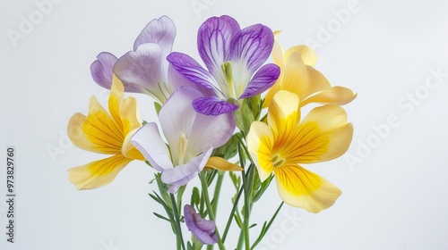 yellow and violet fresia on white 