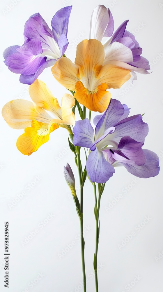yellow and violet fresia on white yellow and violet fresia on white
