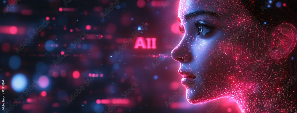 AI Woman Face Circuitry Glow Cyberpunk Technology AI Woman Face Circuitry Glow Cyberpunk Technology